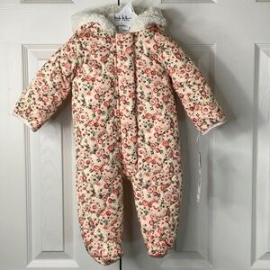 NWT Nicole Miller New York-  Hooded Snowsuit One Piece Pink Floral 3/6M